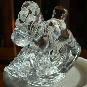 Vintage Clear Glass Rocking Horse Candlestick Holder Figurine Decor